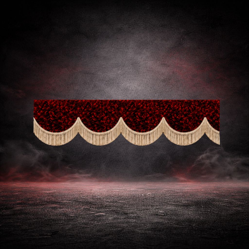 FRONT WINDOW CURTAIN RED DANISH PLUSH BEIGE FRINGE