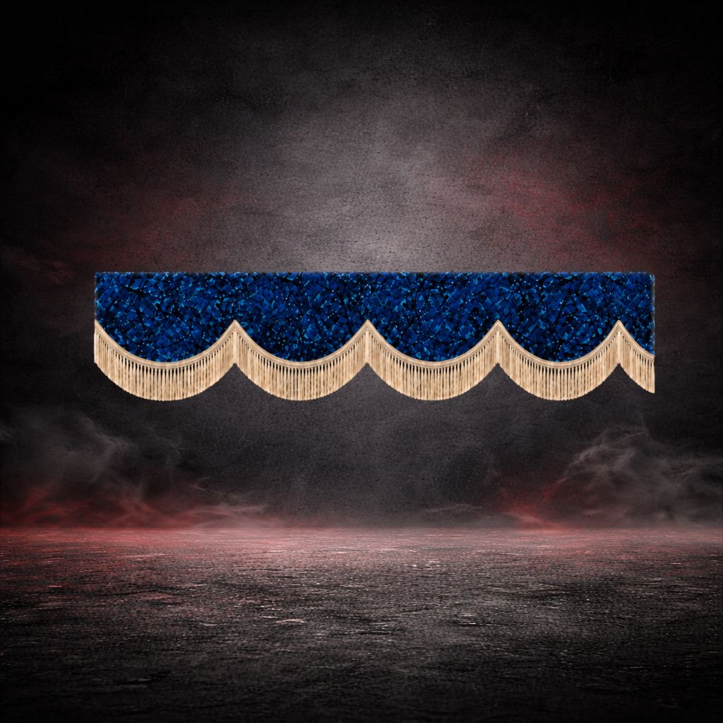 FRONT WINDOW CURTAIN BLUE DANISH PLUSH BEIGE FRINGE