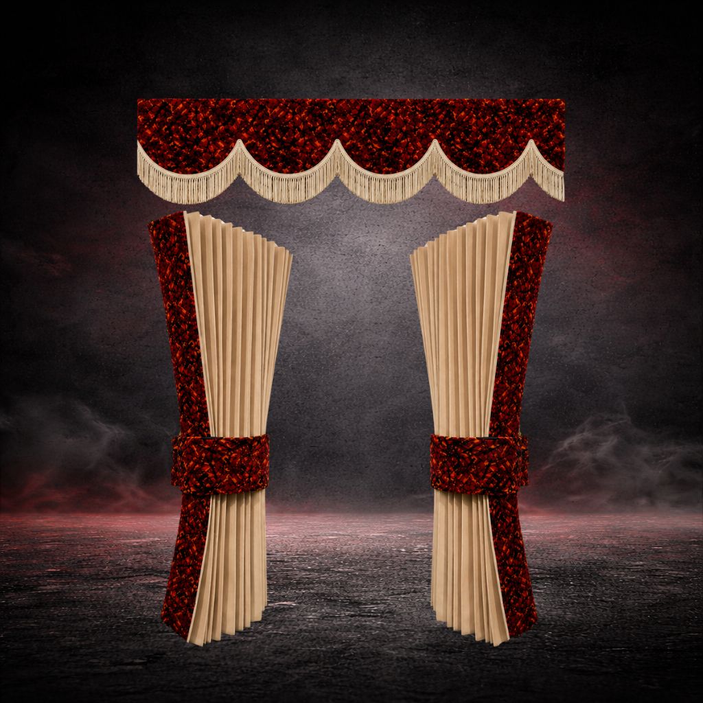 RED DANISH PLUSH BEIGE TRUCK CURTAINS SET