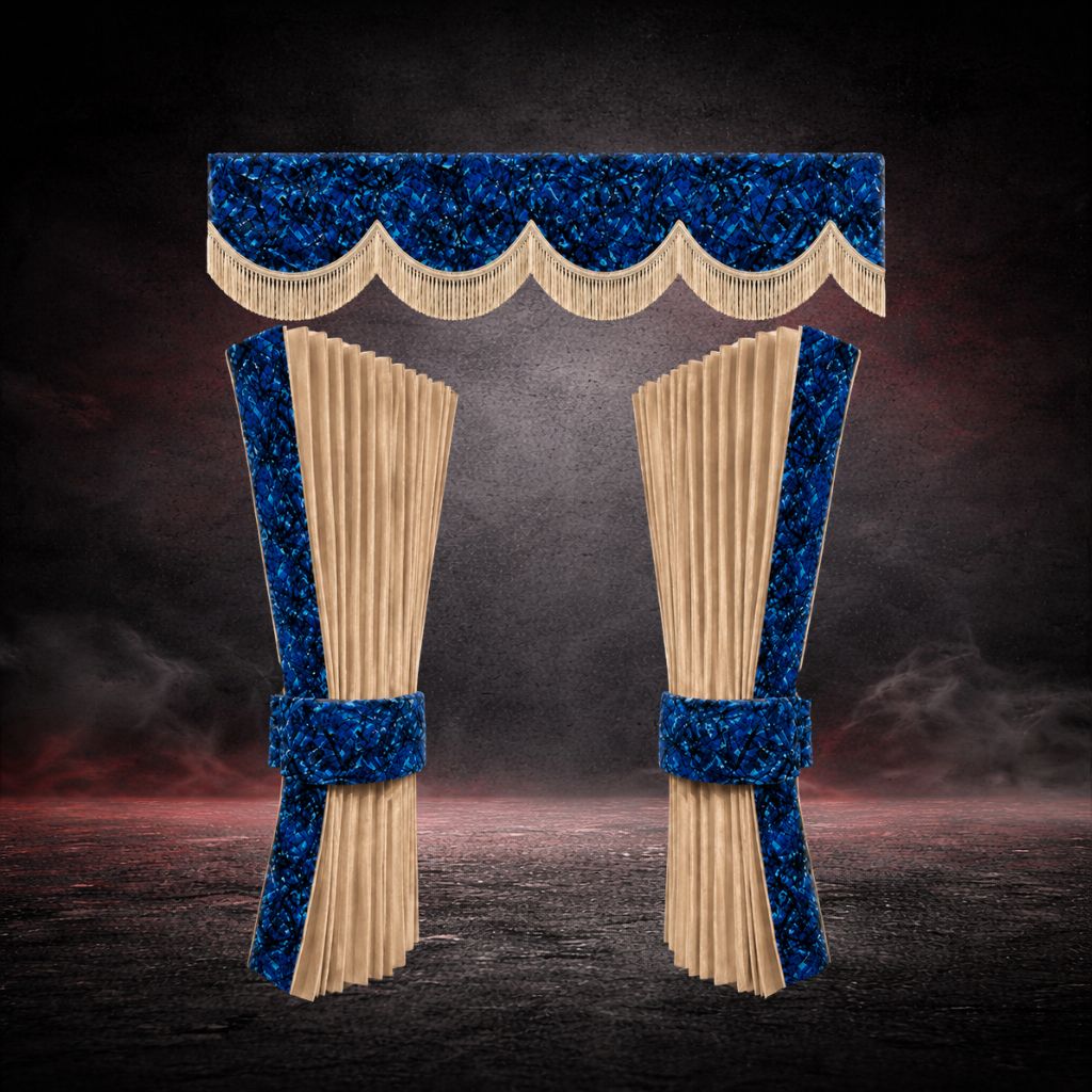 BLUE DANISH PLUSH BEIGE TRUCK CURTAINS SET