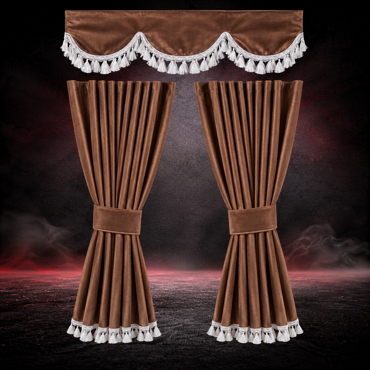 BROWN FRINGES TRUCK CURTAINS SET