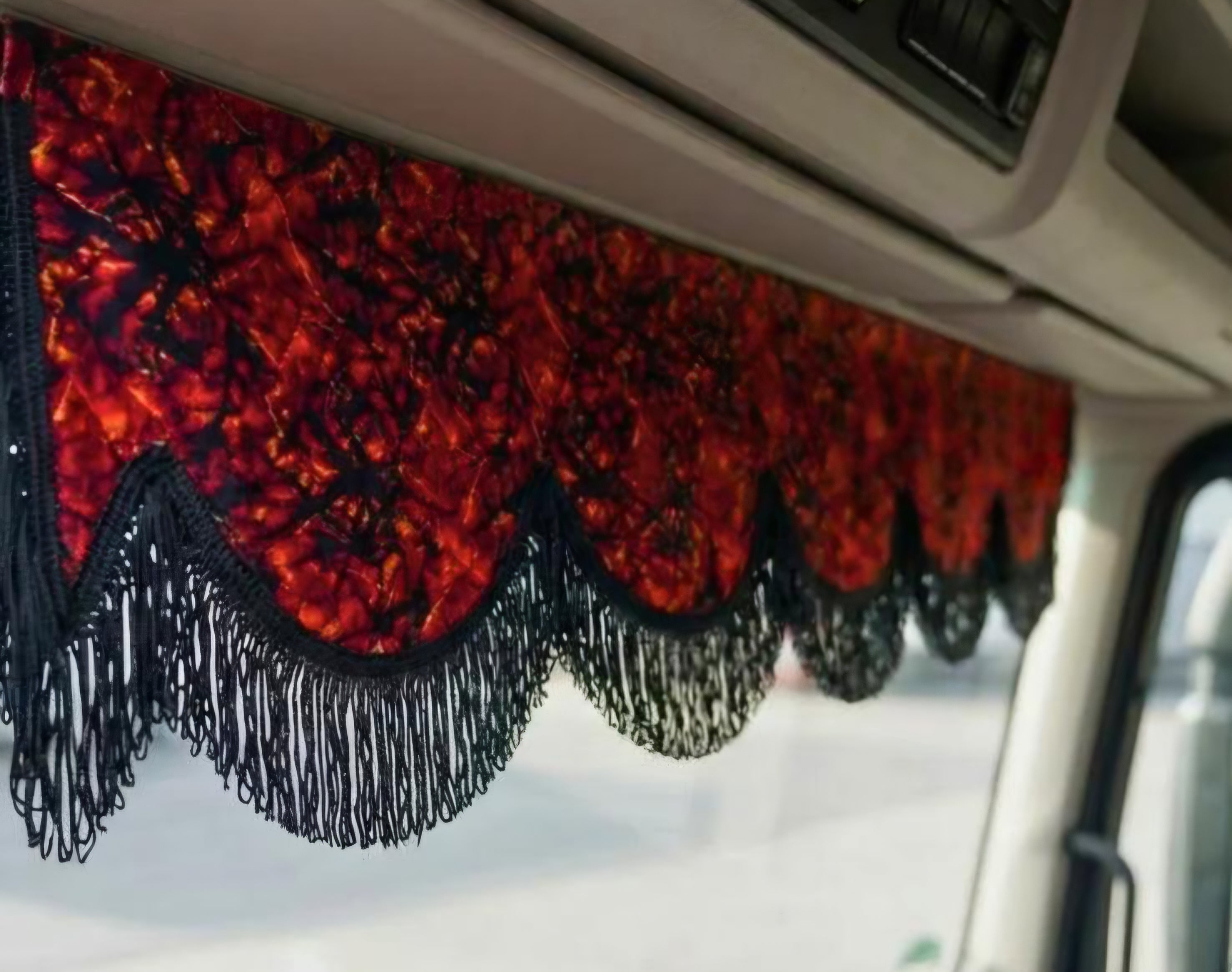 RED DANISH PLUSH TRUCK CURTAINS
