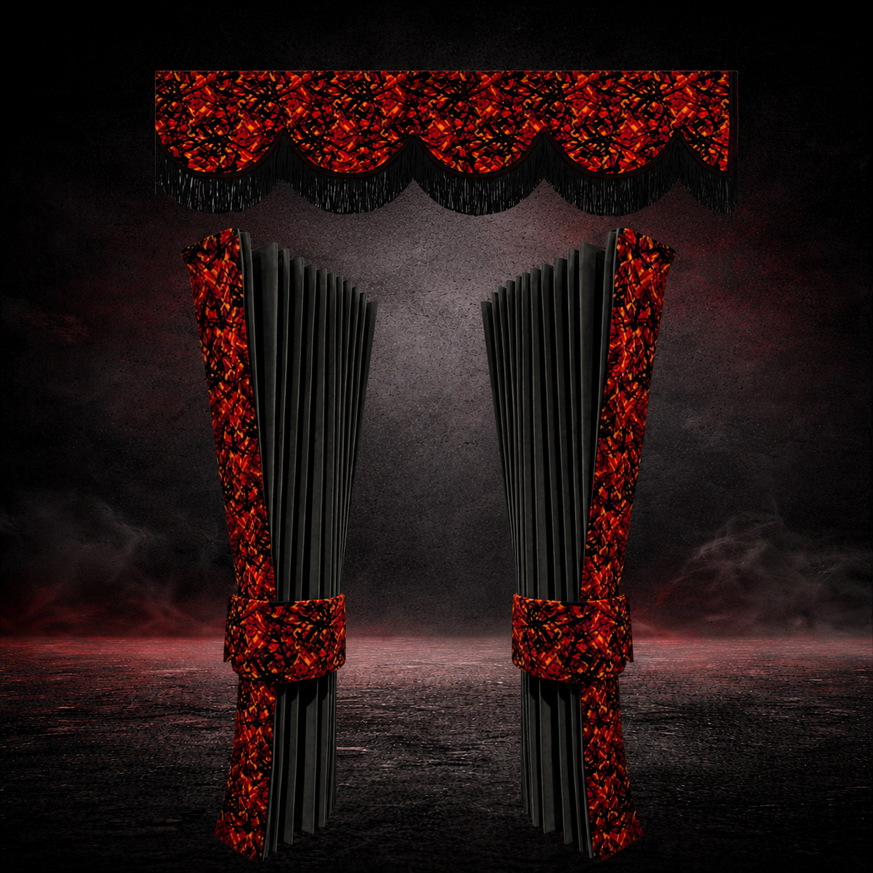 RED DANISH PLUSH TRUCK CURTAINS SET